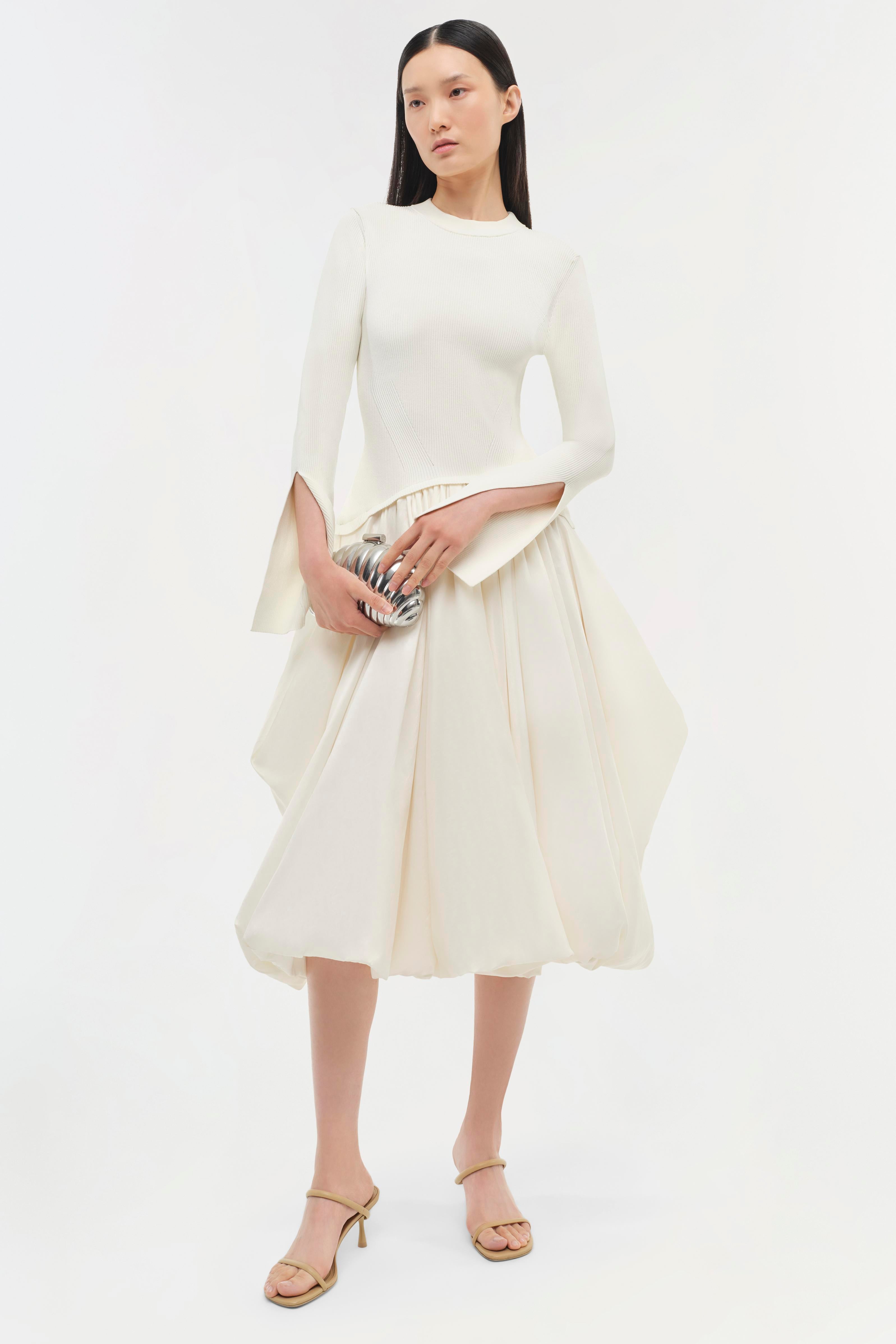 Simkhai Kenlie Mixed Media Midi Dress - Ivory Simkhai Kenlie Mixed Media Midi Dress - Ivory