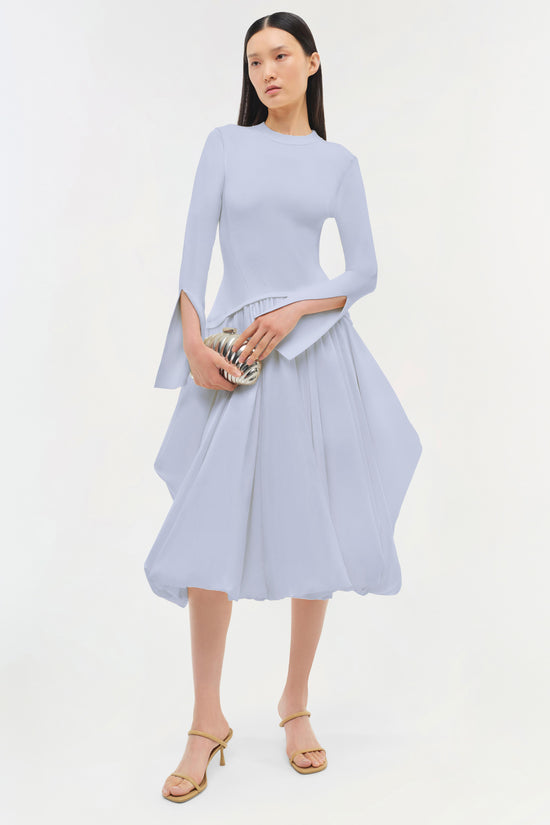 pale blue designer dress Unique Cross Sweetheart Light Blue Soft-pleated Long Prom Dress