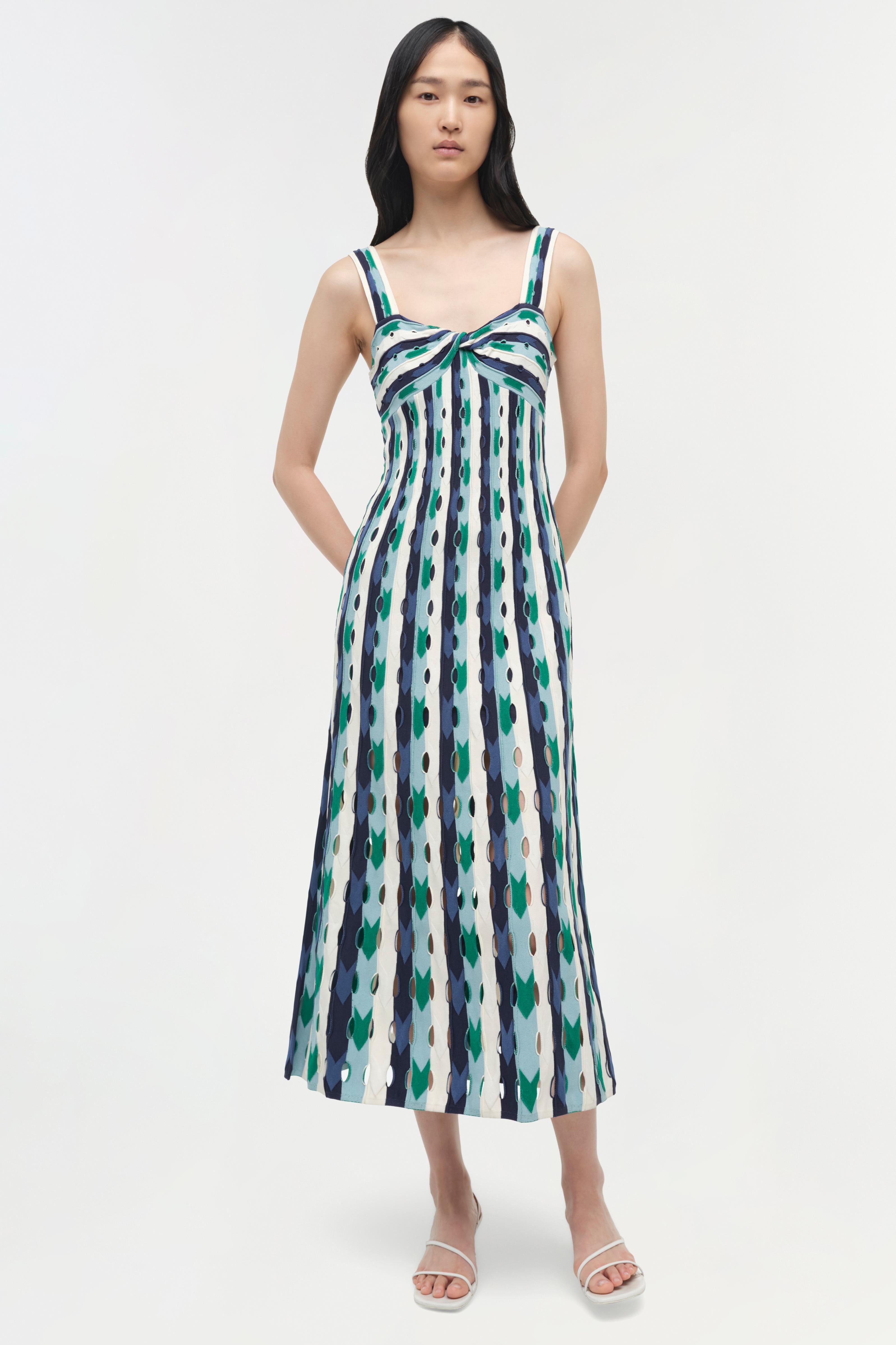 simkhai knit dress SIMKHAI Women's Christina Knit Midi Dress in Kelly Green Multi, Size XL