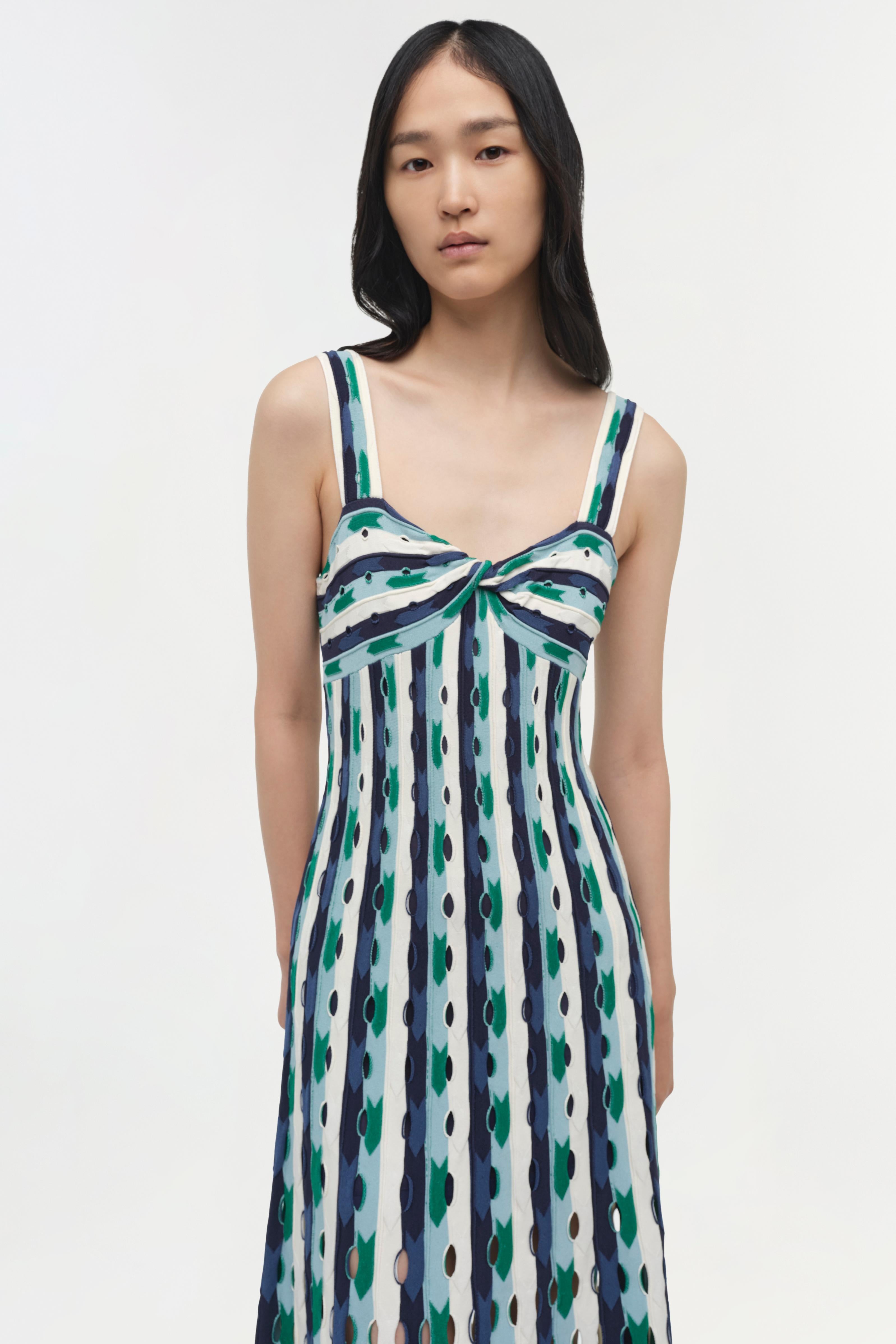 christina ribbed midi dress Christina Tie Dye Ribbed Midi Dress - Green/combo