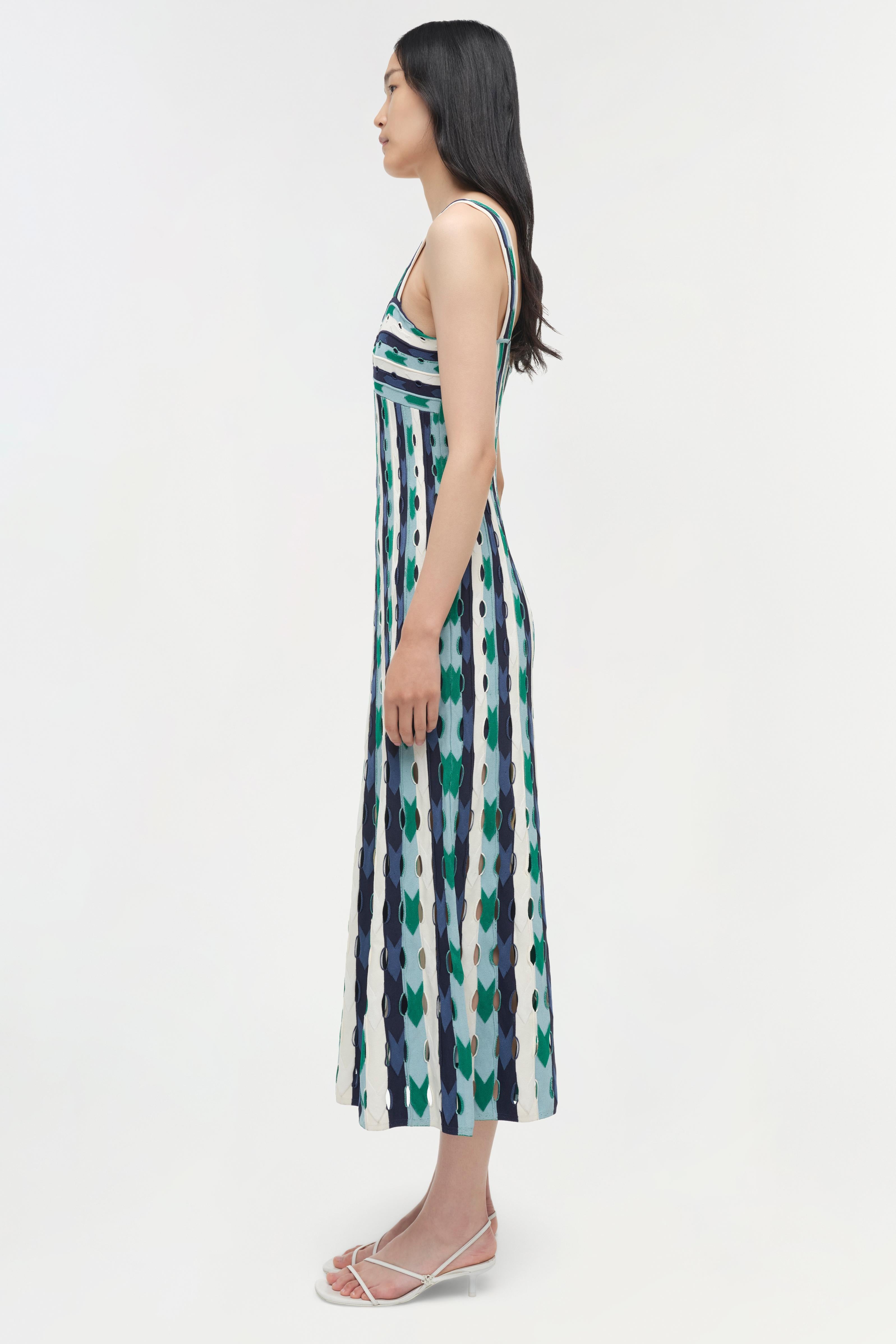 SIMKHAI Women's Christina Knit Midi Dress in Kelly Green Multi, Size Large SIMKHAI Women's Christina Knit Midi Dress in Kelly Green Multi, Size Large
