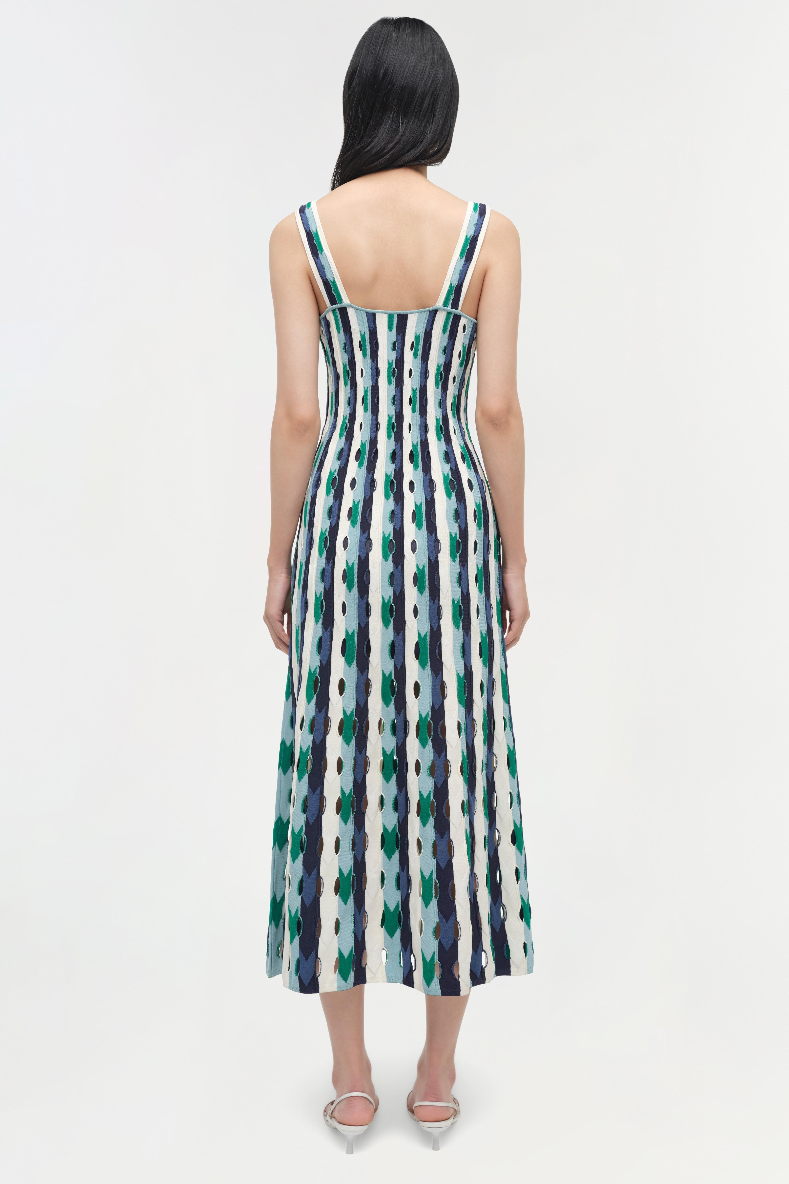 christina ribbed midi dress Christina Tie Dye Ribbed Midi Dress - Green/combo