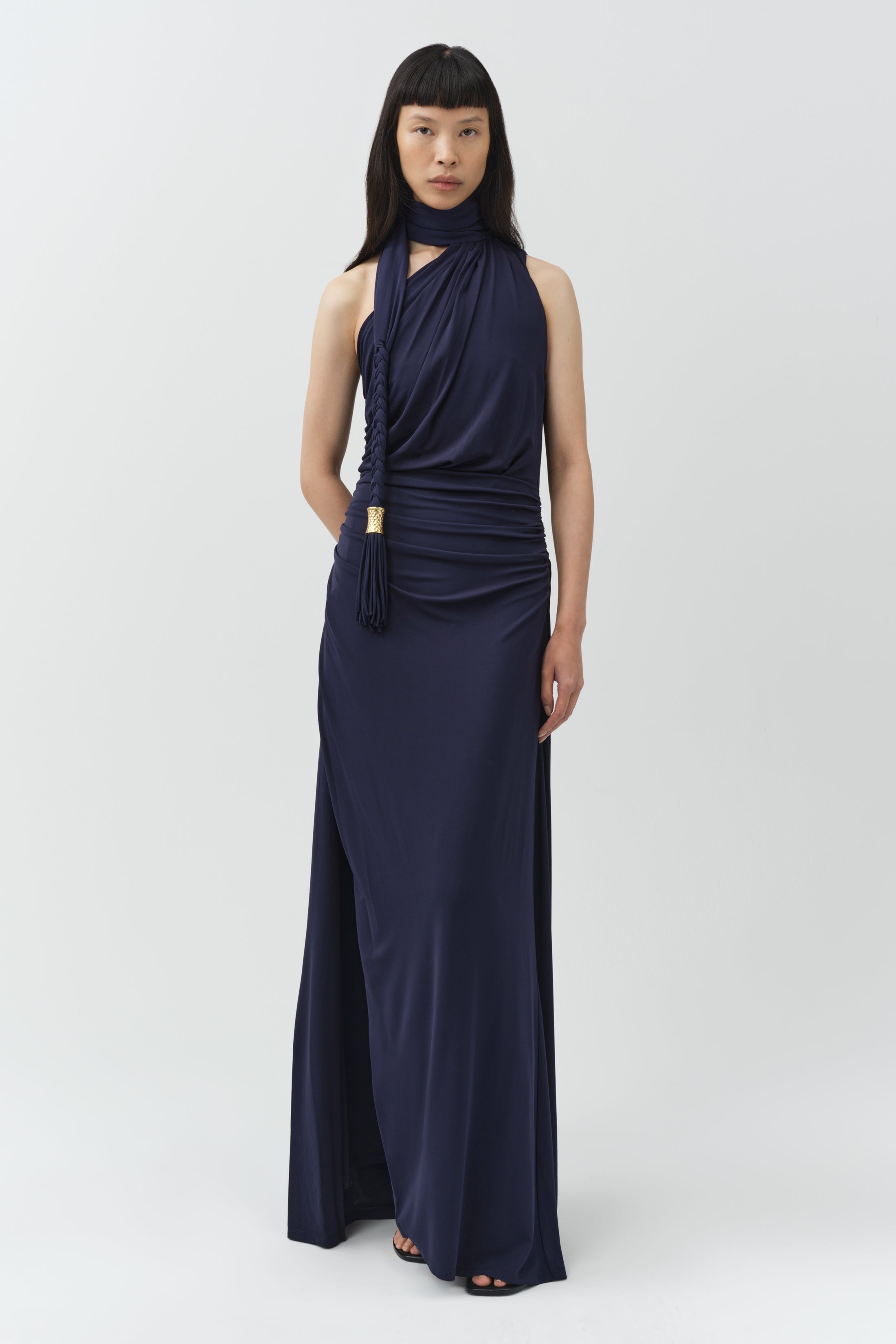 SIMKHAI Women's Moira Draped Jersey Gown in Midnight, Size 0 SIMKHAI Women's Moira Draped Jersey Gown in Midnight, Size 0