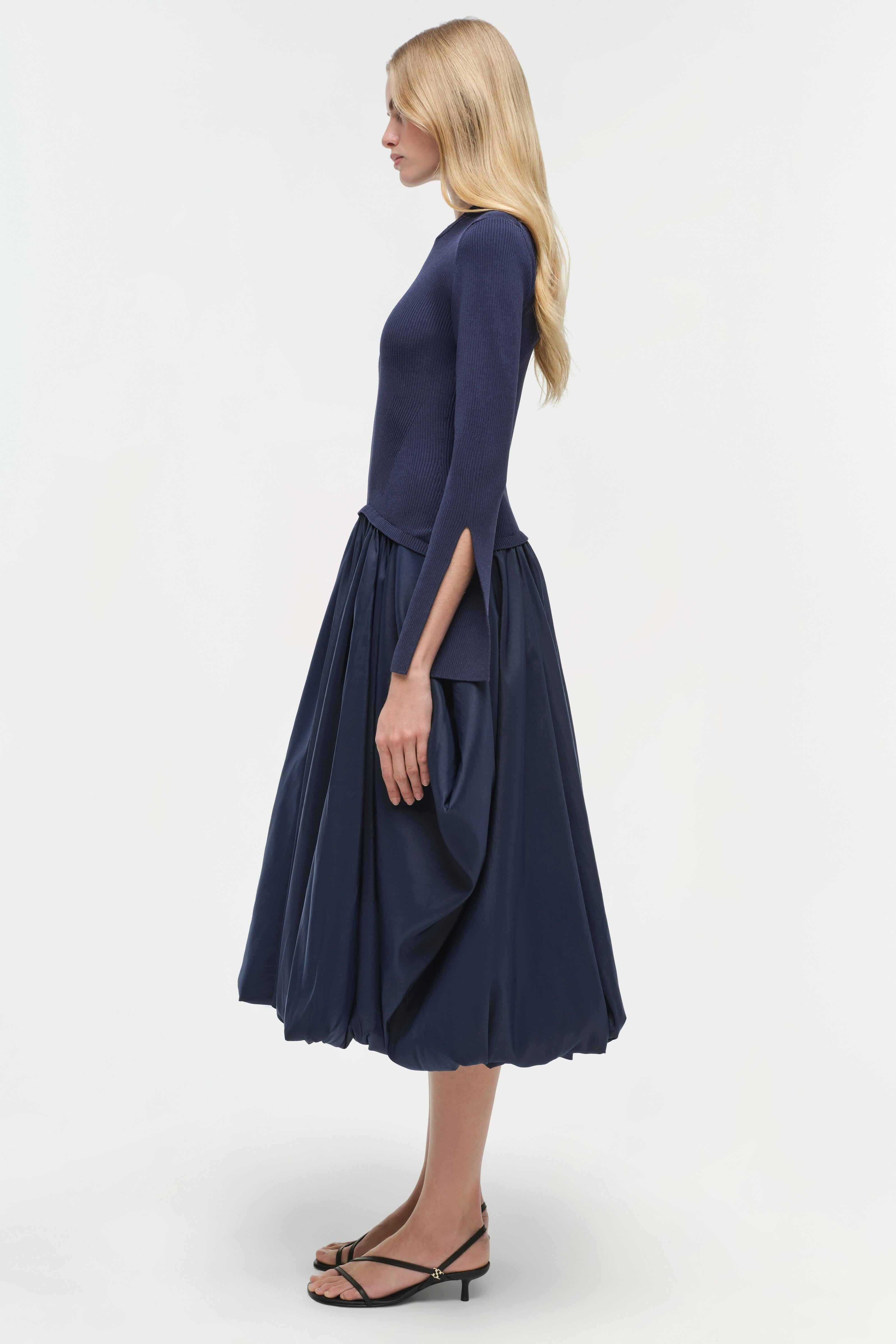 SIMKHAI Women's Kenlie Bubble Midi-Dress - Midnight - Size Large SIMKHAI Women's Kenlie Bubble Midi-Dress - Midnight - Size Large