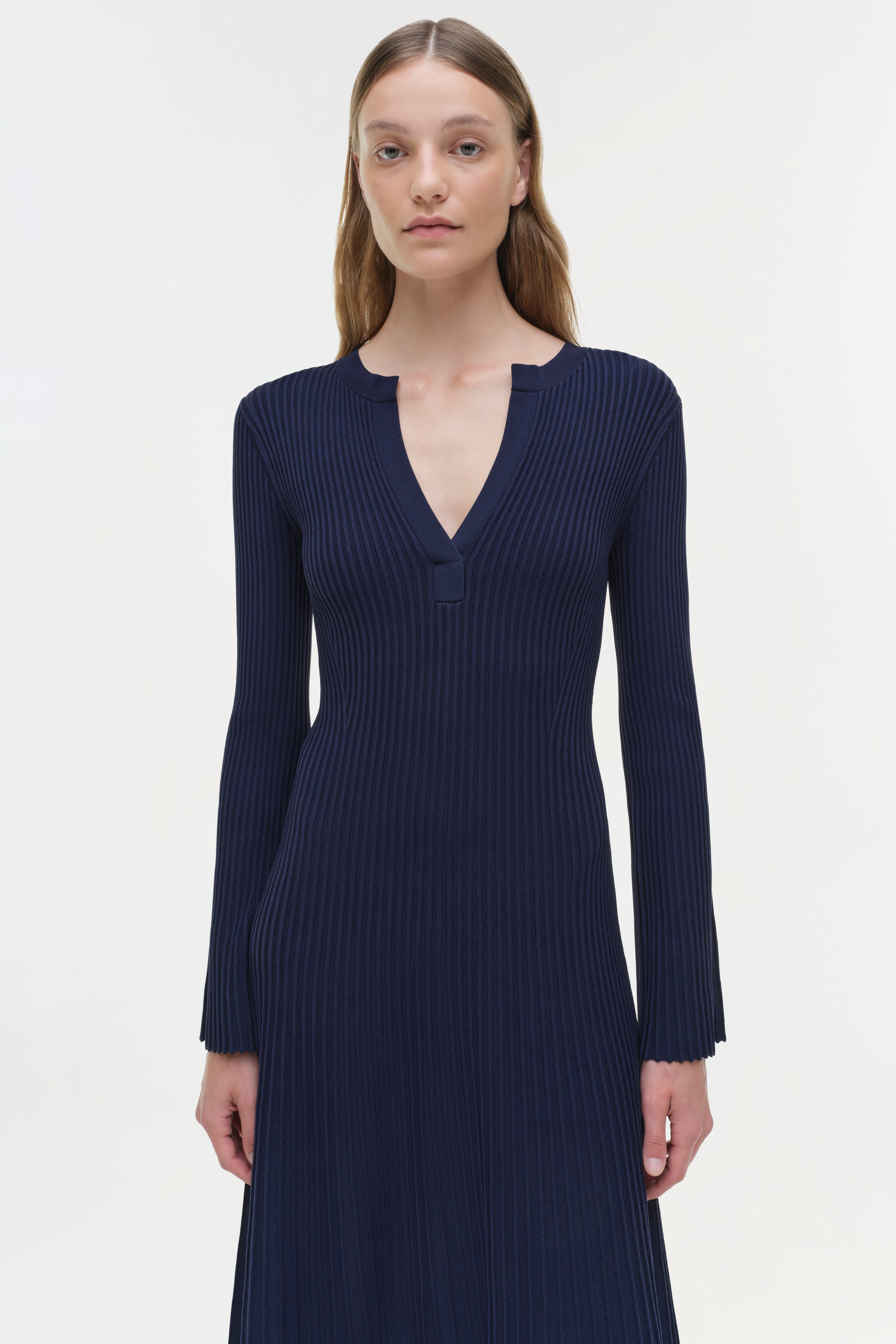 SIMKHAI Women's V-neck Genna Knit Midi Dress in Midnight, Size Small SIMKHAI Women's V-neck Genna Knit Midi Dress in Midnight, Size Small