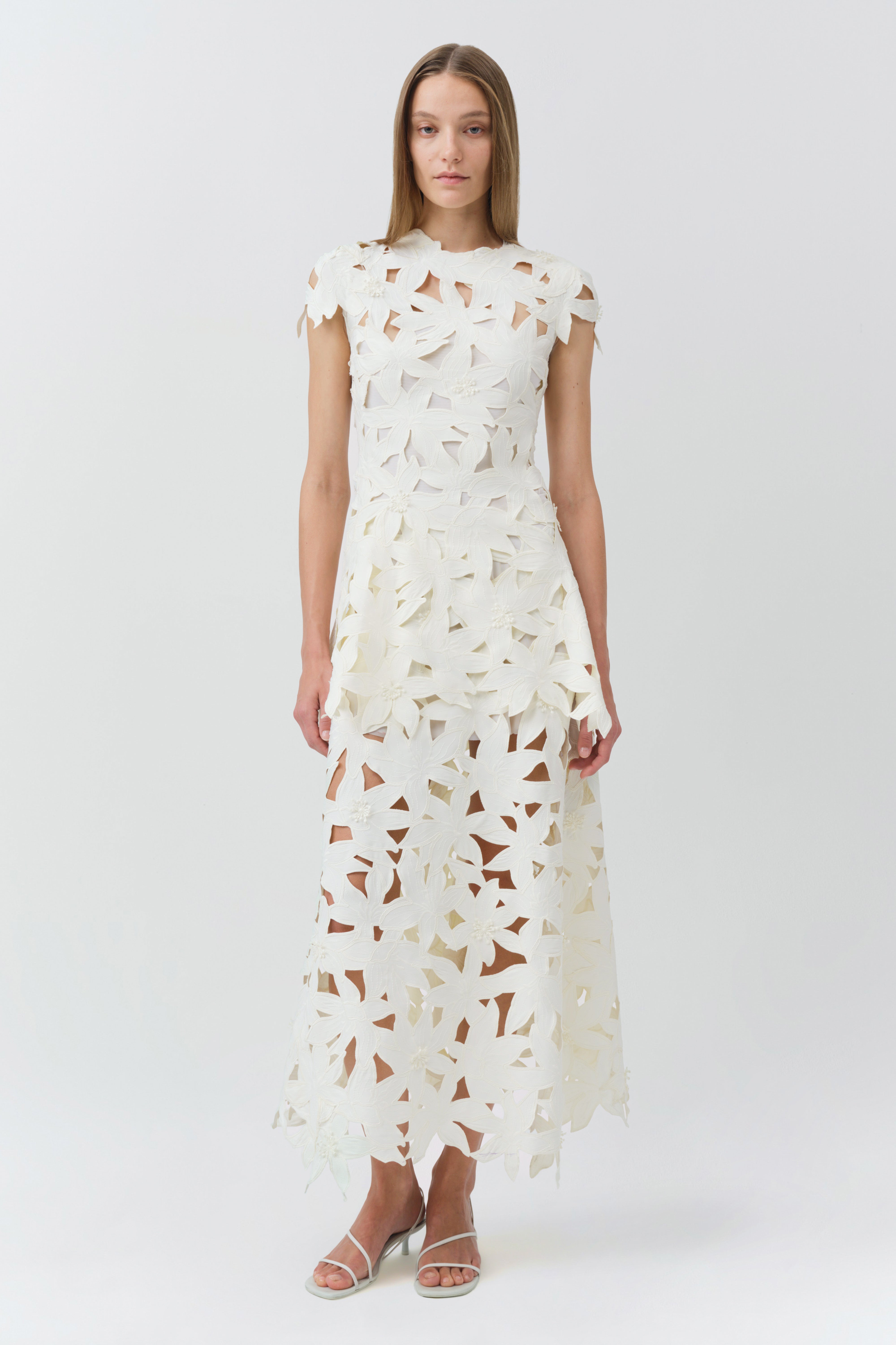 SIMKHAI Women's Neve Embroidered Cotton Midi Dress in Ivory, Lace, Size 0
