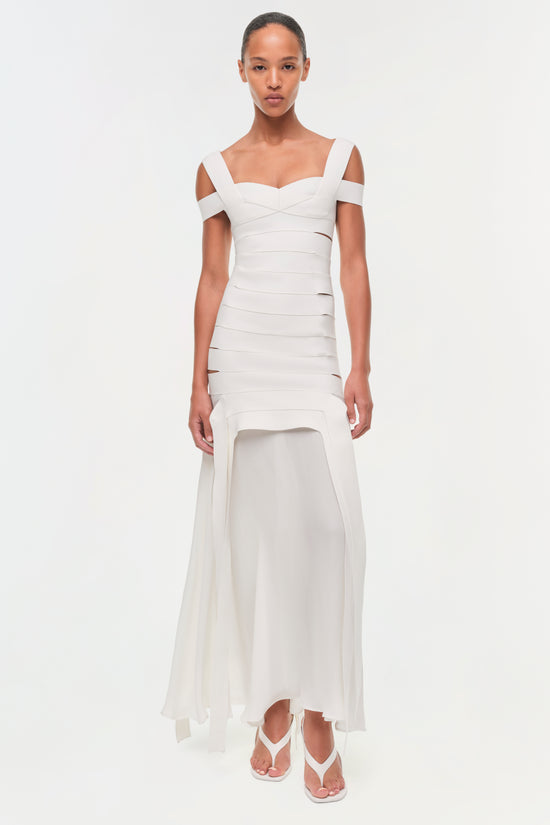 SIMKHAI Callaway Bandage Knit Cutout Maxi Dress - White SIMKHAI Callaway Bandage Knit Cutout Maxi Dress - White