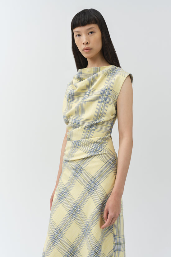 SIMKHAI Women's Burke Draped Midi Dress in Buttercream Plaid, Size 14