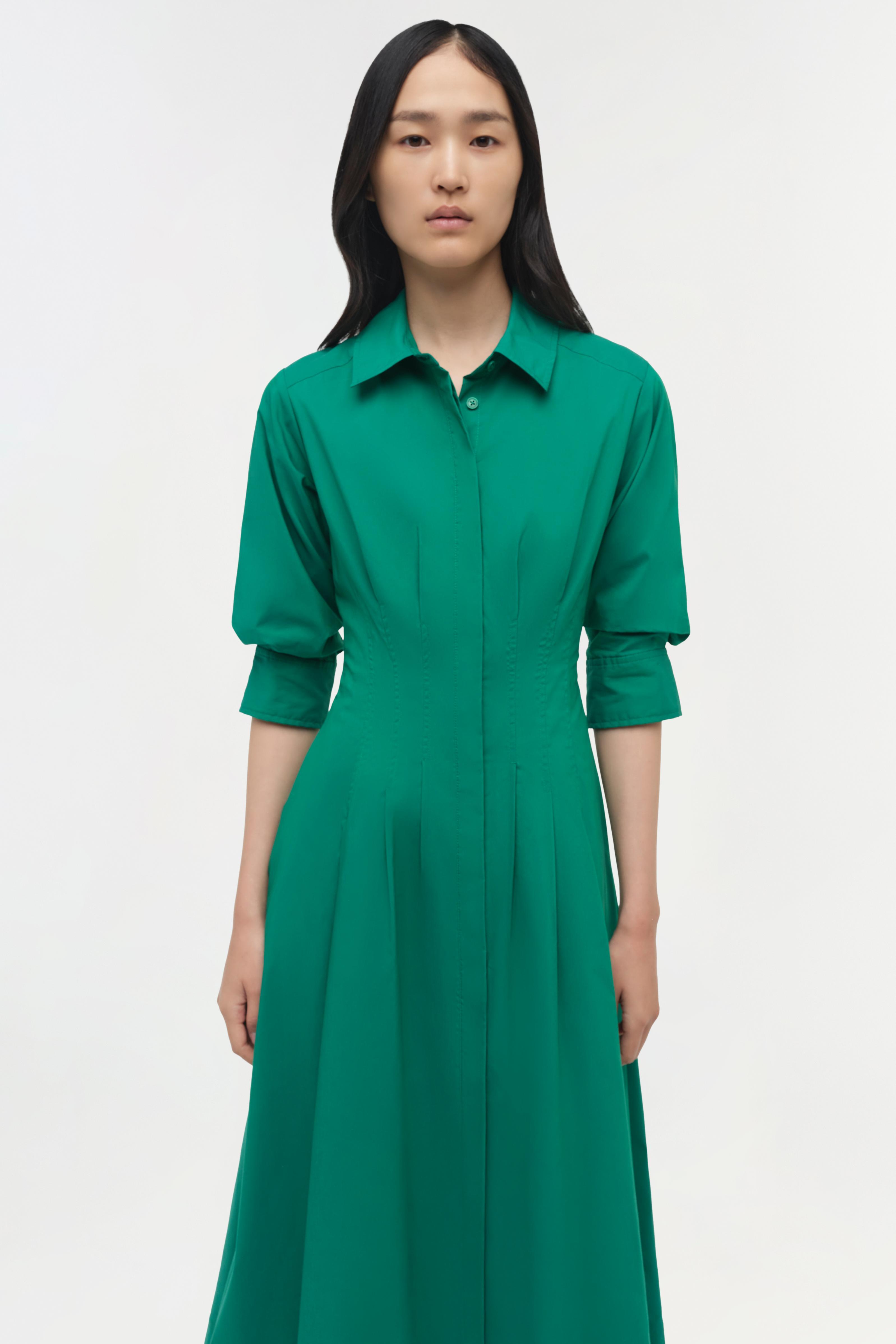 stretch cotton poplin pintuck long midi shirt dress Banana Republic Stretch-Cotton Poplin Pintuck Long-Midi Shirt Dress at MarketFair Shoppes in Princeton, NJ