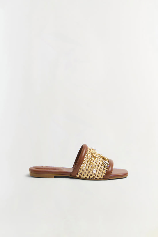 Caspian Raffia Netted Flat Sandal