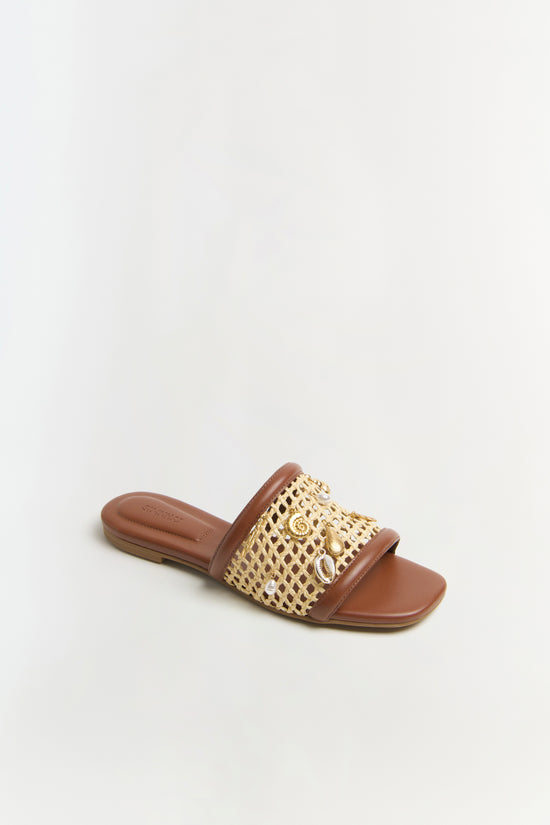 Caspian Raffia Netted Flat Sandal