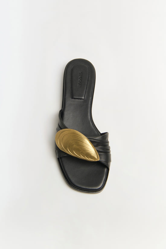 Gigi Oyster Leather Flat Slide