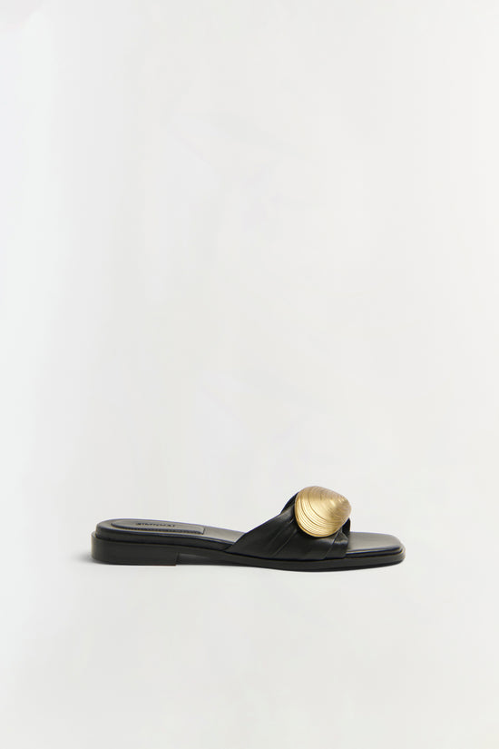 Gigi Oyster Leather Flat Slide