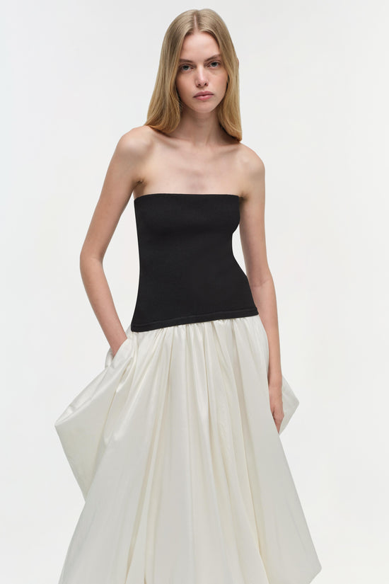 Izzy Strapless Taffeta Midi Dress
