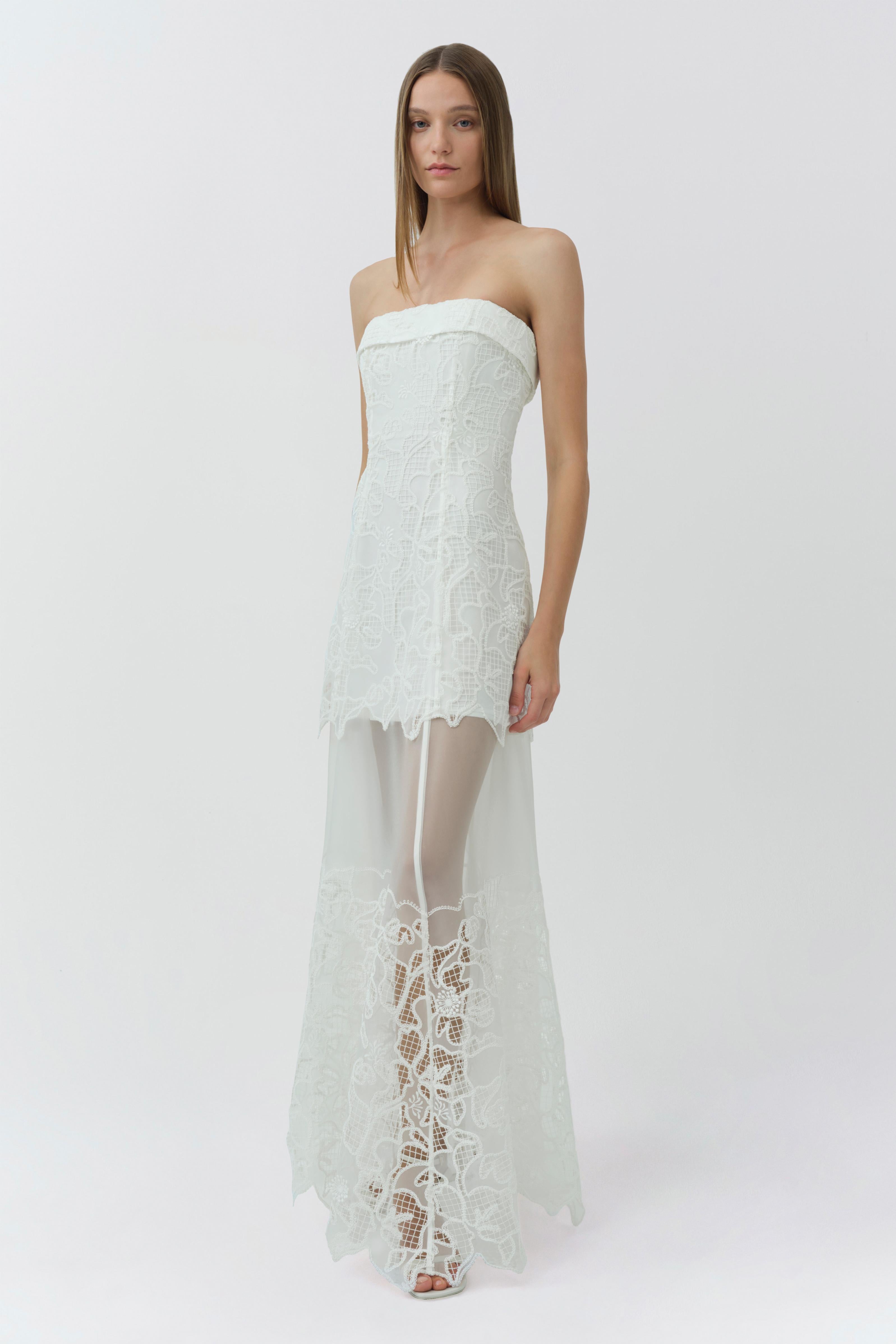jonathan simkhai embroidered lace bustier dress SIMKHAI Women's Valletta Bustier Midi-Dress - White Multi