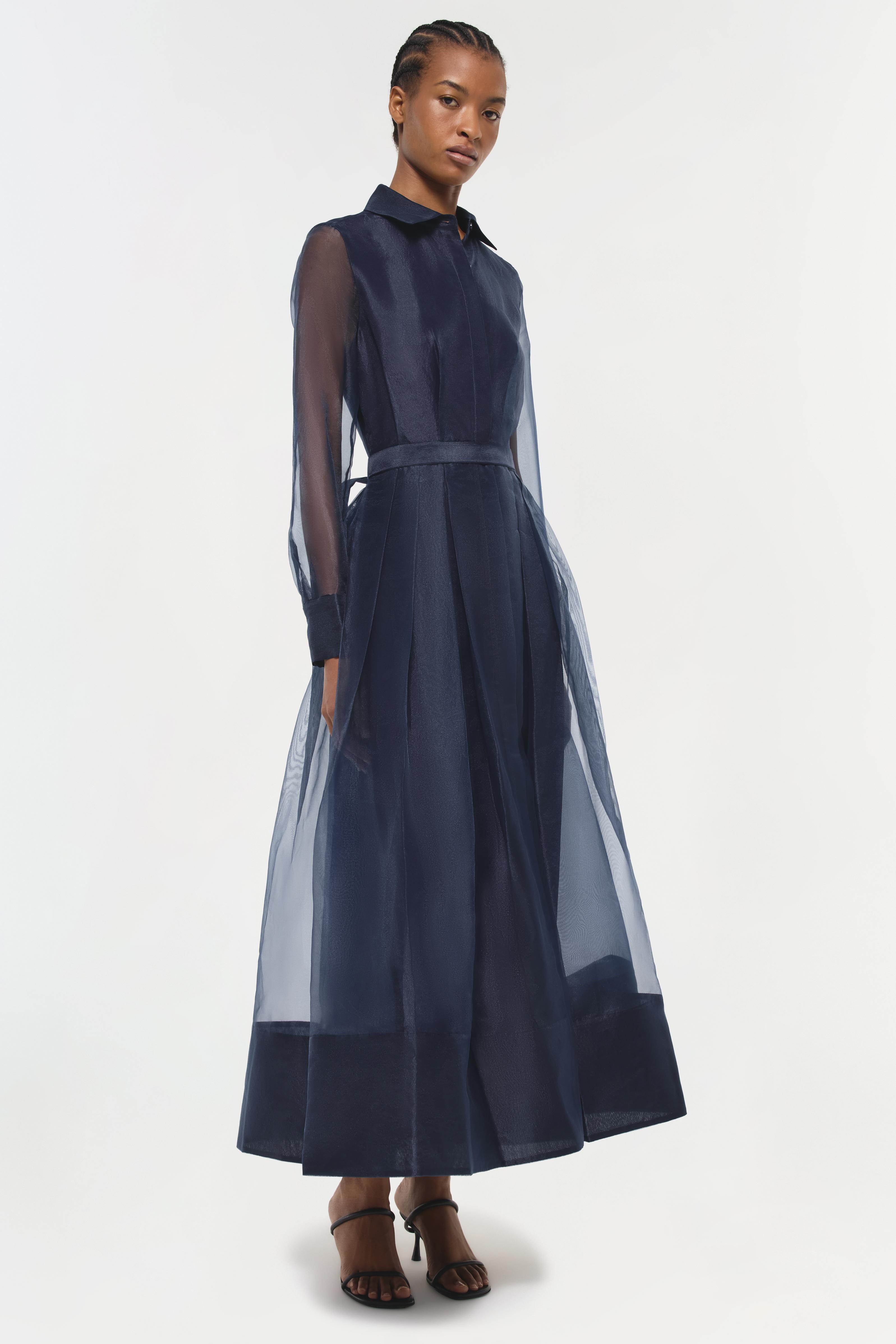 Simkhai Montgomery Organza Button-Front Midi-Dress - Midnight Simkhai Montgomery Organza Button-Front Midi-Dress - Midnight