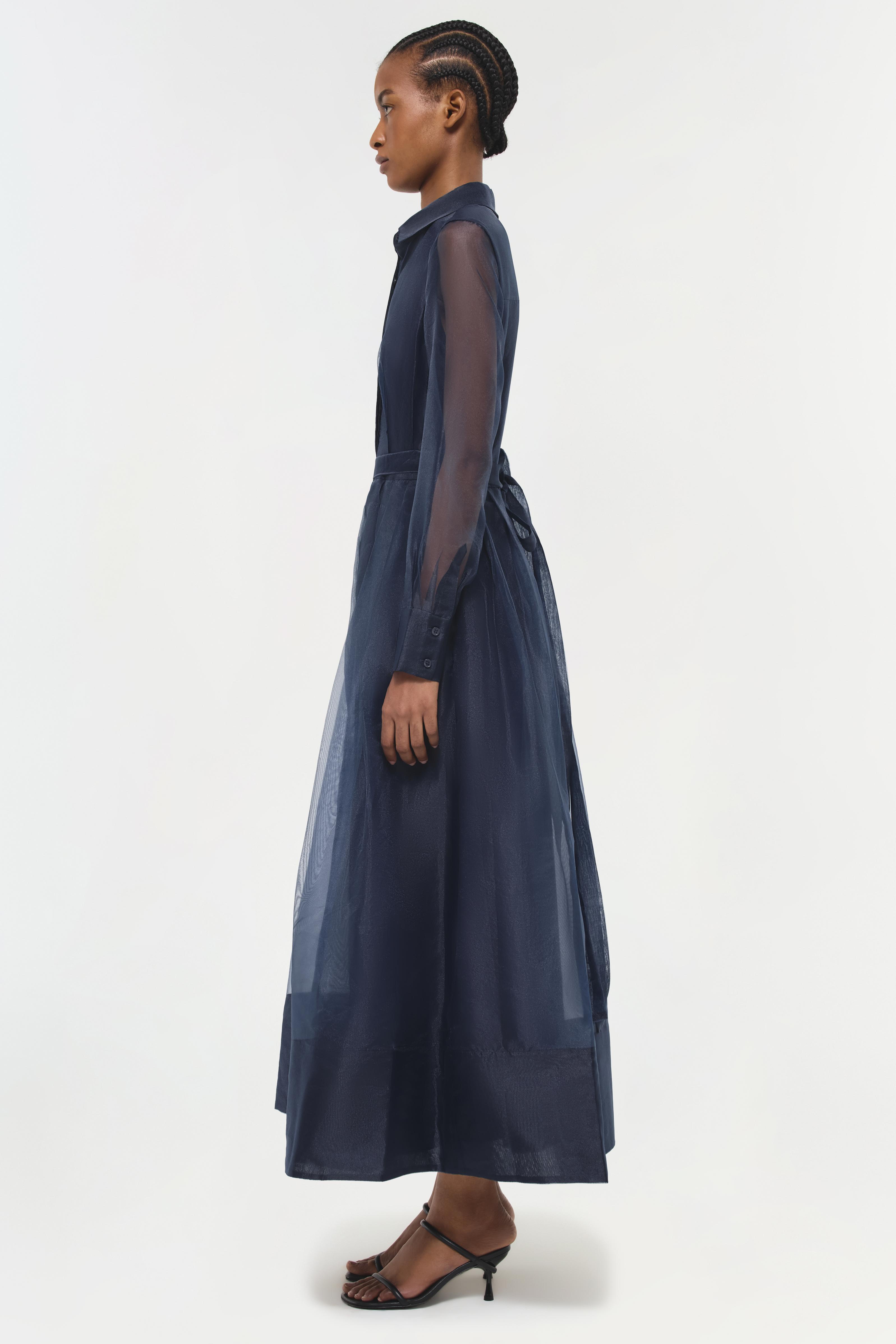 Montgomery Button Up Long Sleeve Midi Dress - Midnight Blue | SIMKHAI Montgomery Button Up Long Sleeve Midi Dress - Midnight Blue | SIMKHAI