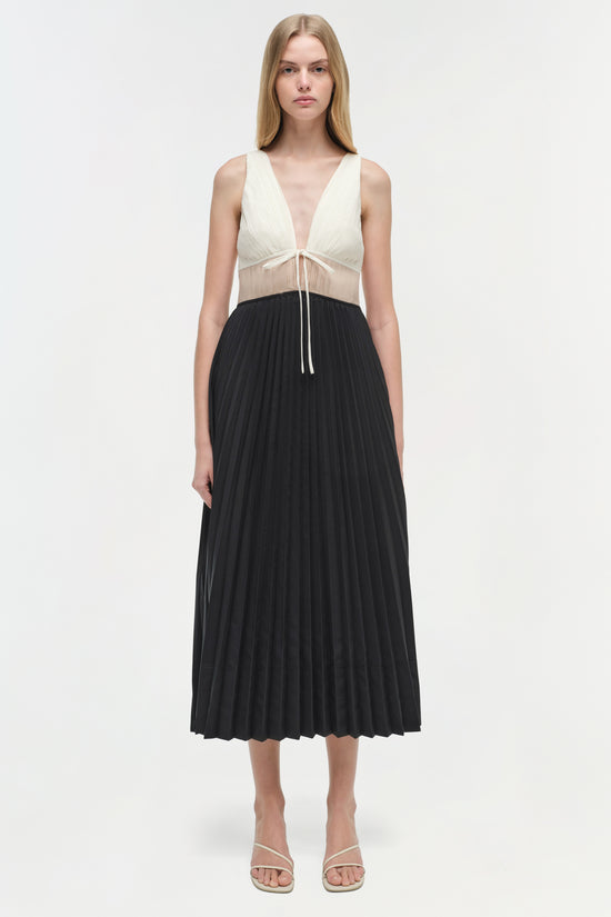 Stephanie Pleated Poplin Midi Dress