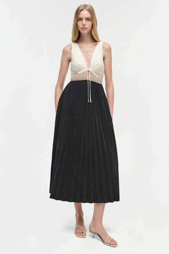 Stephanie Pleated Poplin Midi Dress