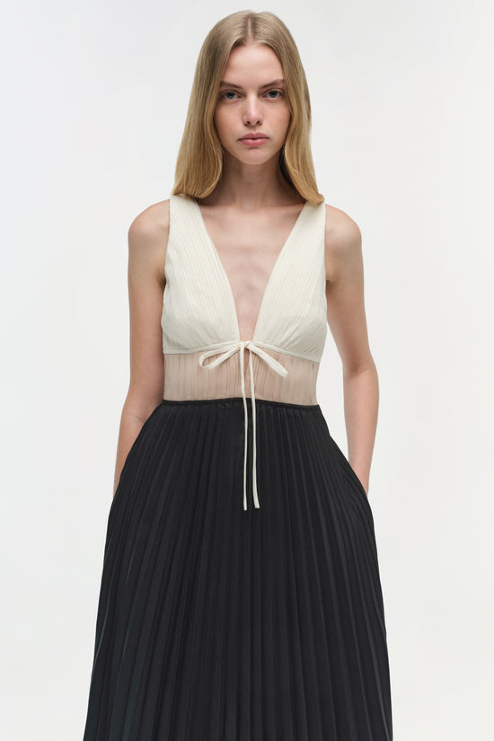 Stephanie Pleated Poplin Midi Dress