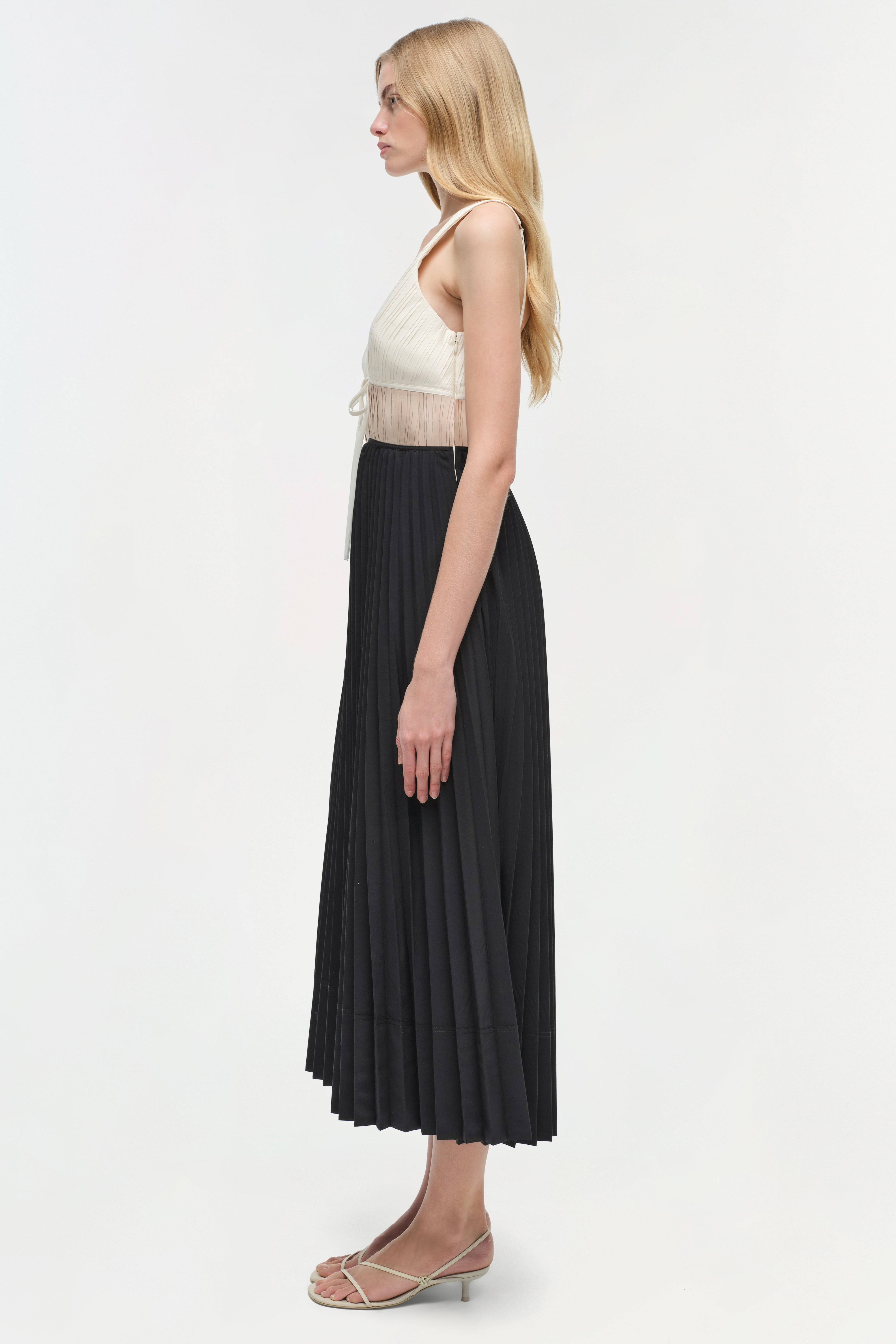 SIMKHAI Women's V-neck Stephanie Pleated Poplin Midi Dress in Black/Multi, Size 8 SIMKHAI Women's V-neck Stephanie Pleated Poplin Midi Dress in Black/Multi, Size 8