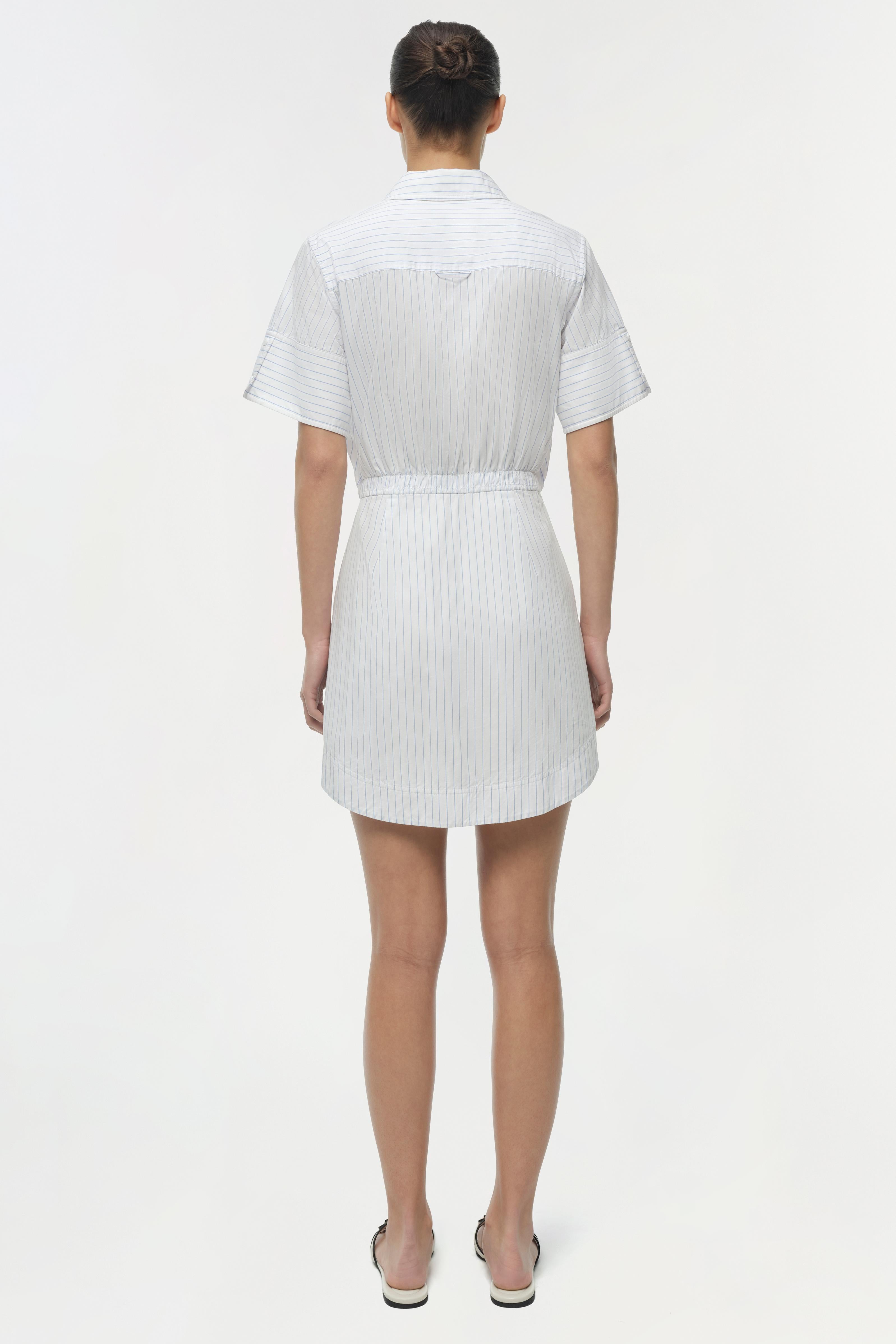 white short sleeve shirt dress Women's Belted Midi length SHORT V-NECK DRESS