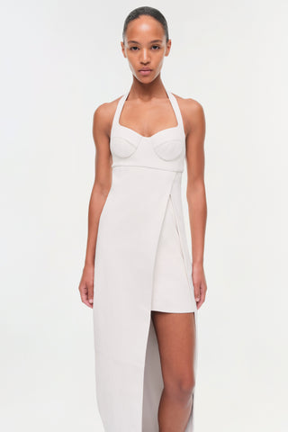 Cassidy Draped Leather Midi Dress