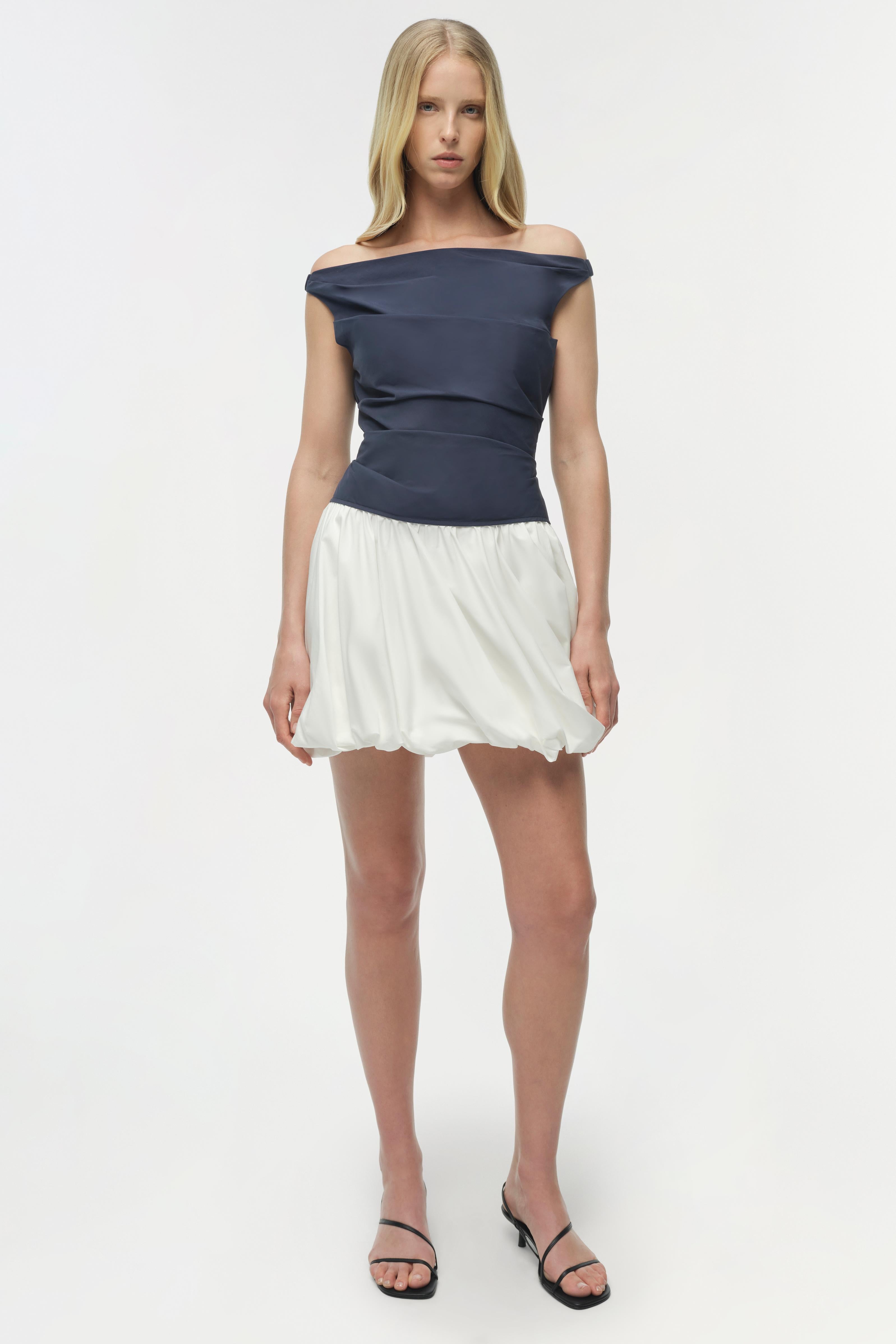 simkhai blue mini dress Simkhai Fifi Tidepool Jacquard Bubble Mini Dress