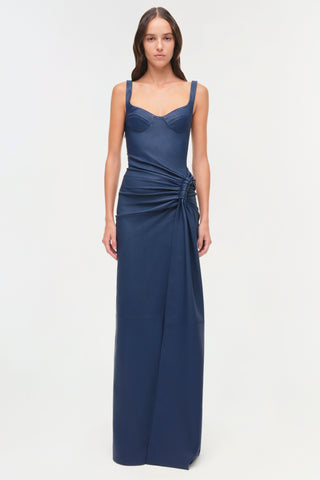 Lyle Draped Leather Midi Dress