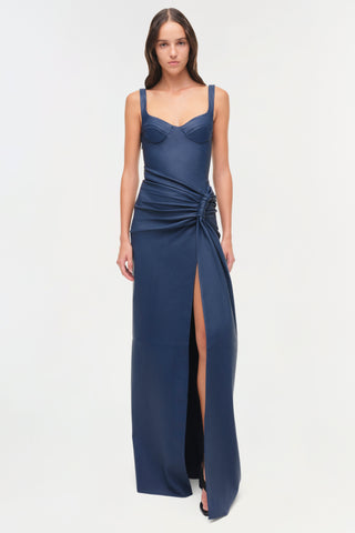 Lyle Draped Leather Midi Dress