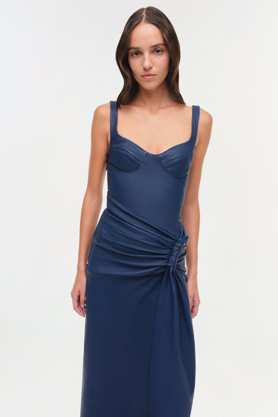Lyle Draped Leather Dress