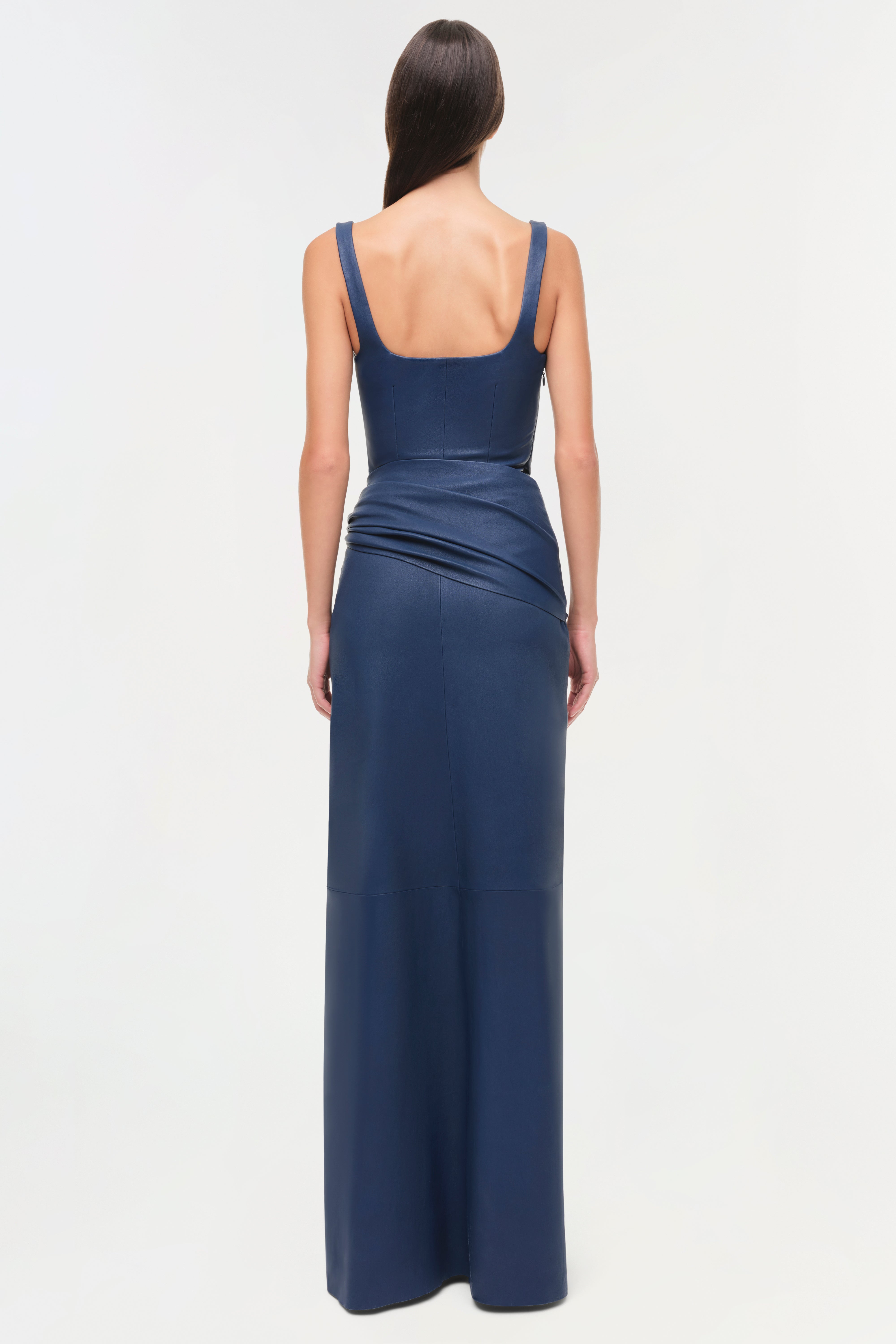 draped leather dress Strapless Draped Corset Faux Leather Dress Black