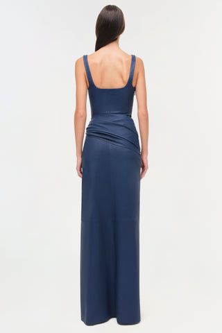 Lyle Draped Leather Midi Dress