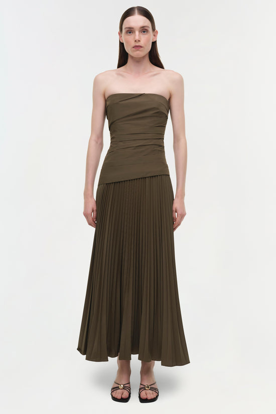 Arie Strapless Cotton Bustier Midi Dress