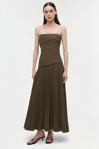 Arie Strapless Cotton Bustier Midi Dress