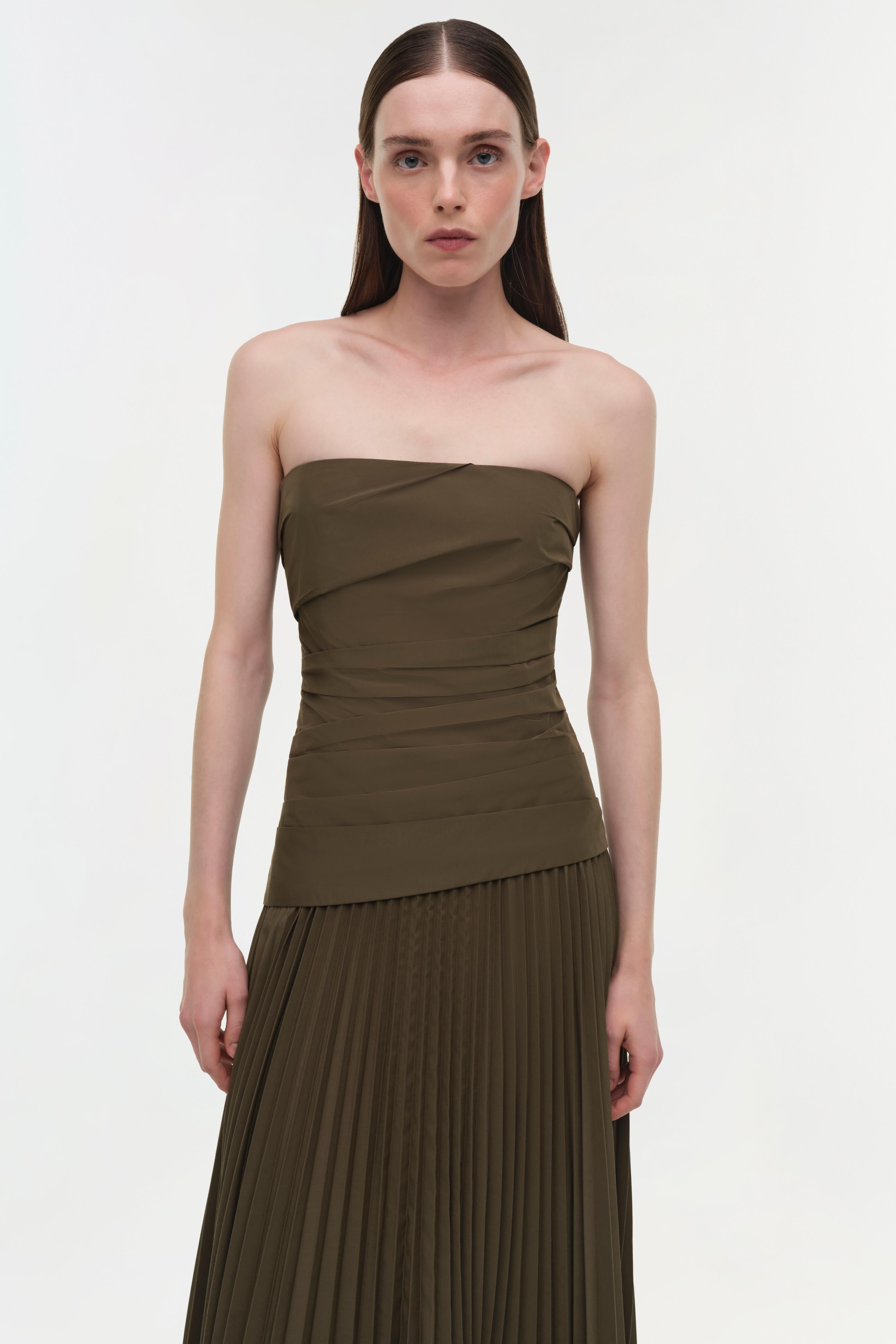 arie strapless cotton midi dress SIMKHAI Women's Arie Strapless Taffeta Bustier Midi Dress in Cobalt Blue, Size 6