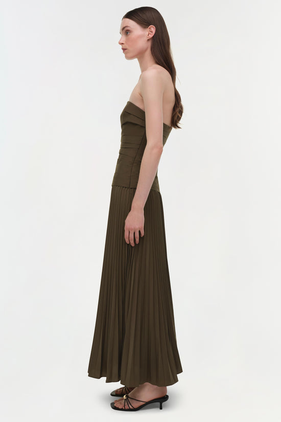 Arie Strapless Cotton Bustier Midi Dress