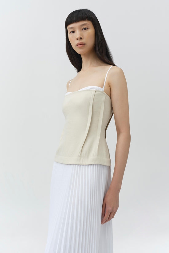 bustier pleated midi dress Pleated Bustier Floral A Line Midi Dress Ivory