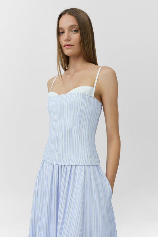 bustier pleated midi dress SIMKHAI Women's Quinlin Bustier Midi Dress in Blue Stripe, Size 0