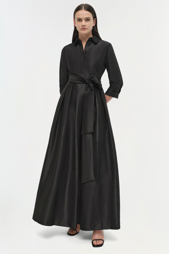 Burke Short Sleeve Draped Midi Dress - Black | SIMKHAI Burke Short Sleeve Draped Midi Dress - Black | SIMKHAI