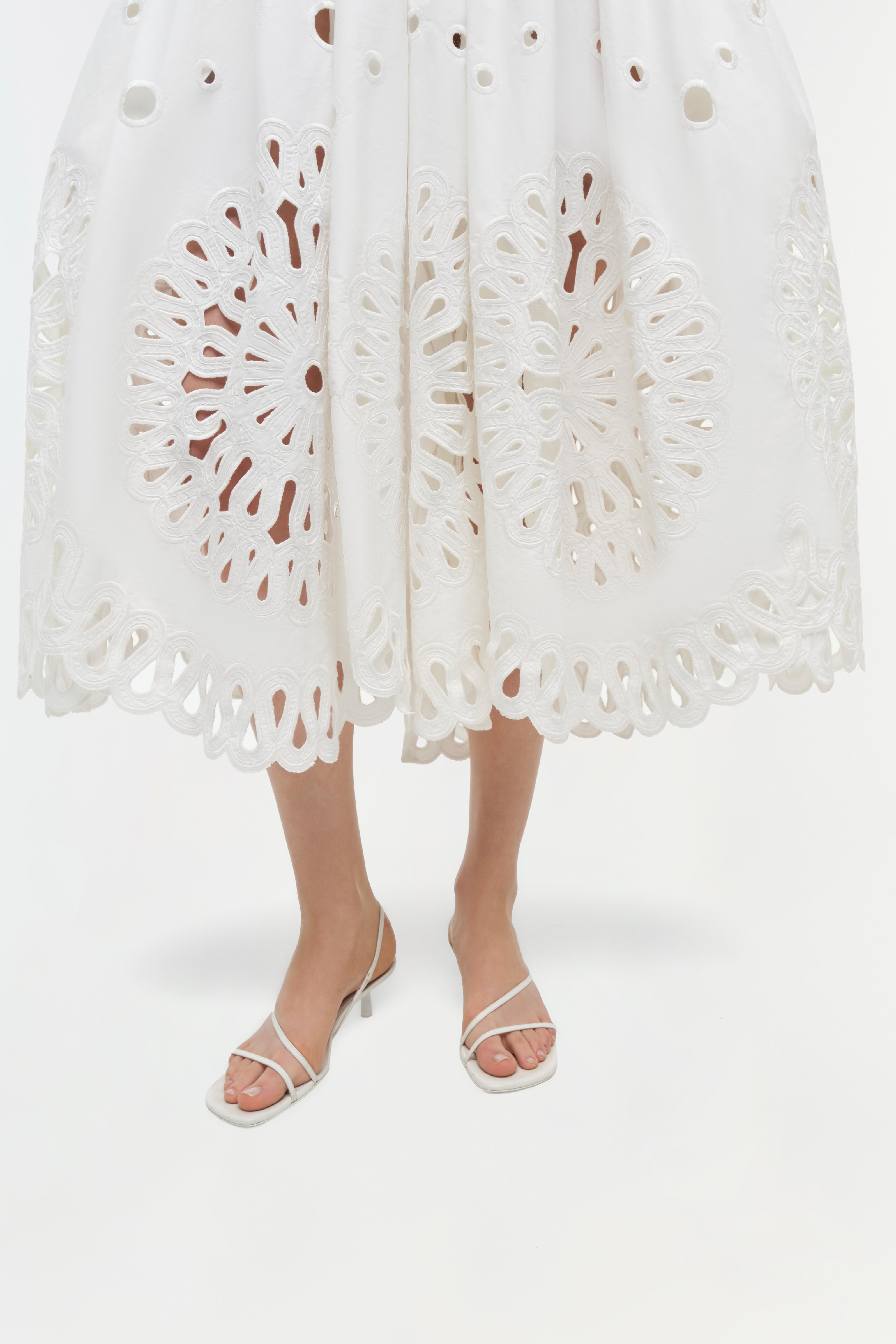 SIMKHAI Women's Daila Embroidered Knit Midi Dress in White, Size XL SIMKHAI Women's Daila Embroidered Knit Midi Dress in White, Size XL