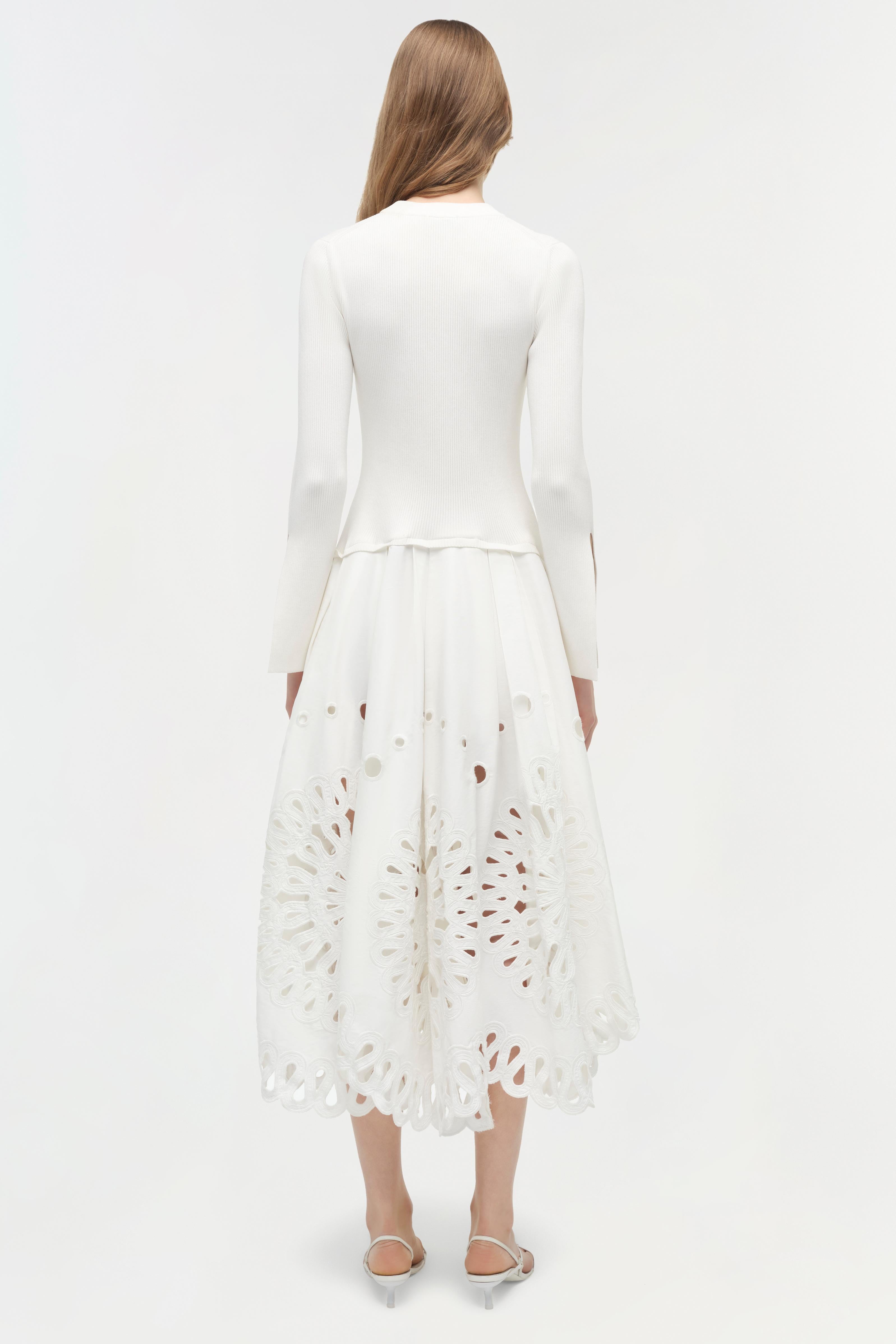 SIMKHAI Women's Daila Embroidered Knit Midi Dress in White, Size XL SIMKHAI Women's Daila Embroidered Knit Midi Dress in White, Size XL