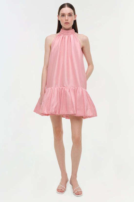SIMKHAI Women's Ruffled Hope Taffeta Bow Tie Mini Dress in Dusty Rose, Size Large SIMKHAI Women's Ruffled Hope Taffeta Bow Tie Mini Dress in Dusty Rose, Size Large