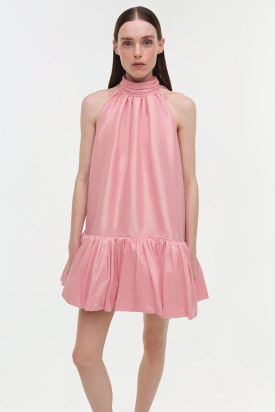 SIMKHAI Women's Ruffled Hope Taffeta Bow Tie Mini Dress in Dusty Rose, Size Large SIMKHAI Women's Ruffled Hope Taffeta Bow Tie Mini Dress in Dusty Rose, Size Large