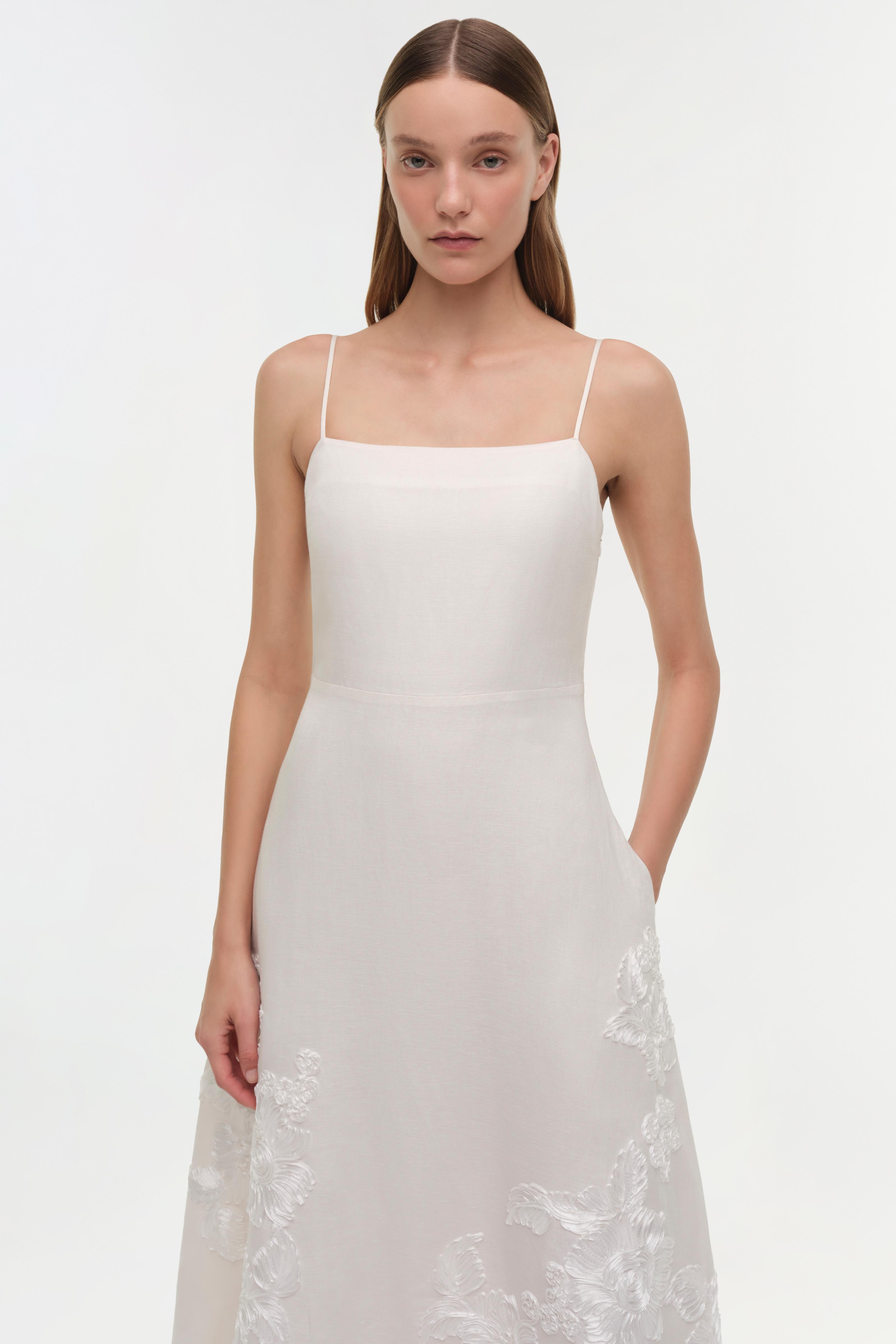 Simkhai Linen-Blend Embroidered Annabella Midi Dress - Ivory - S Simkhai Linen-Blend Embroidered Annabella Midi Dress - Ivory - S