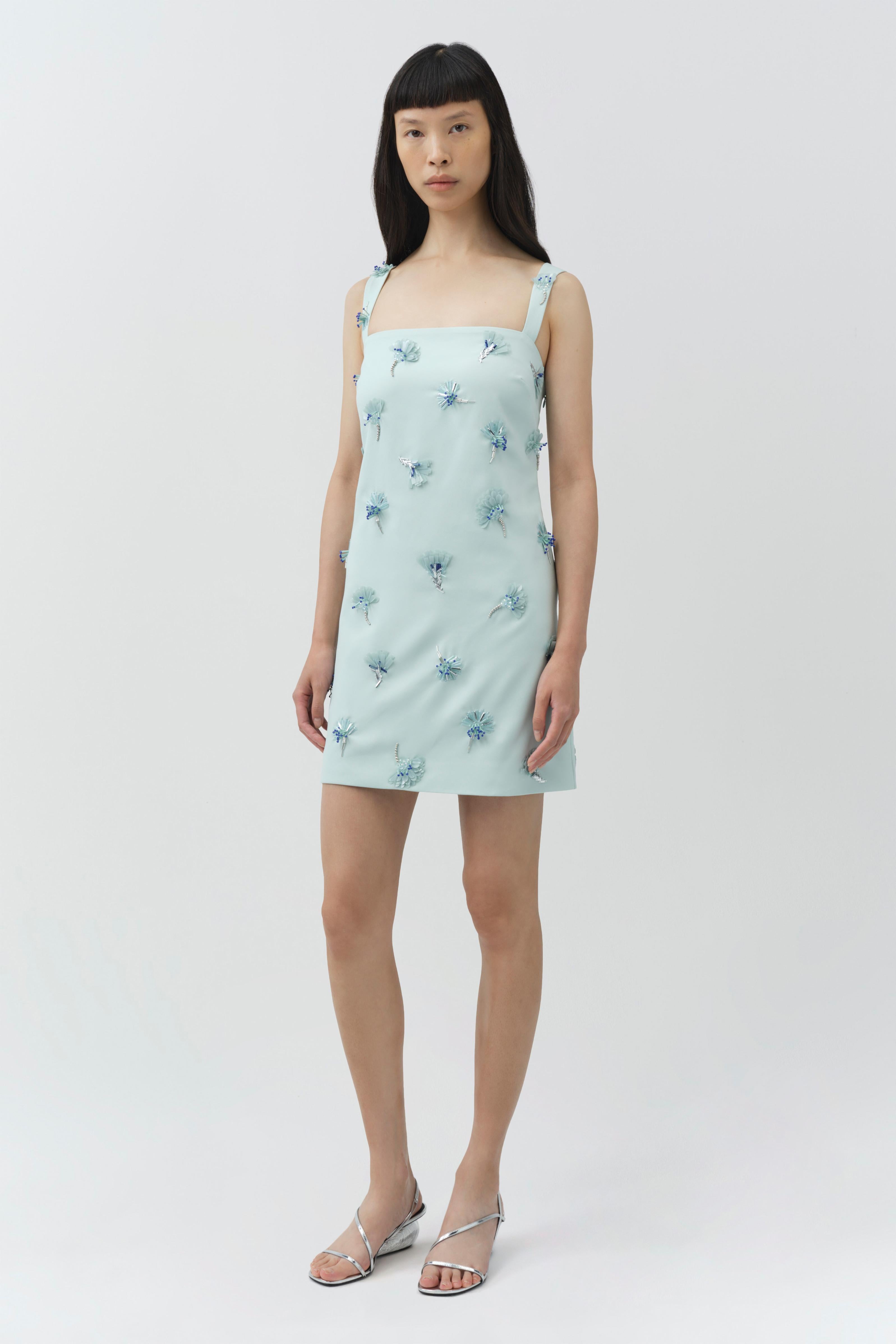crepe mini dress SIMKHAI Sky Ella Embellished Mini Dress Sky / 0