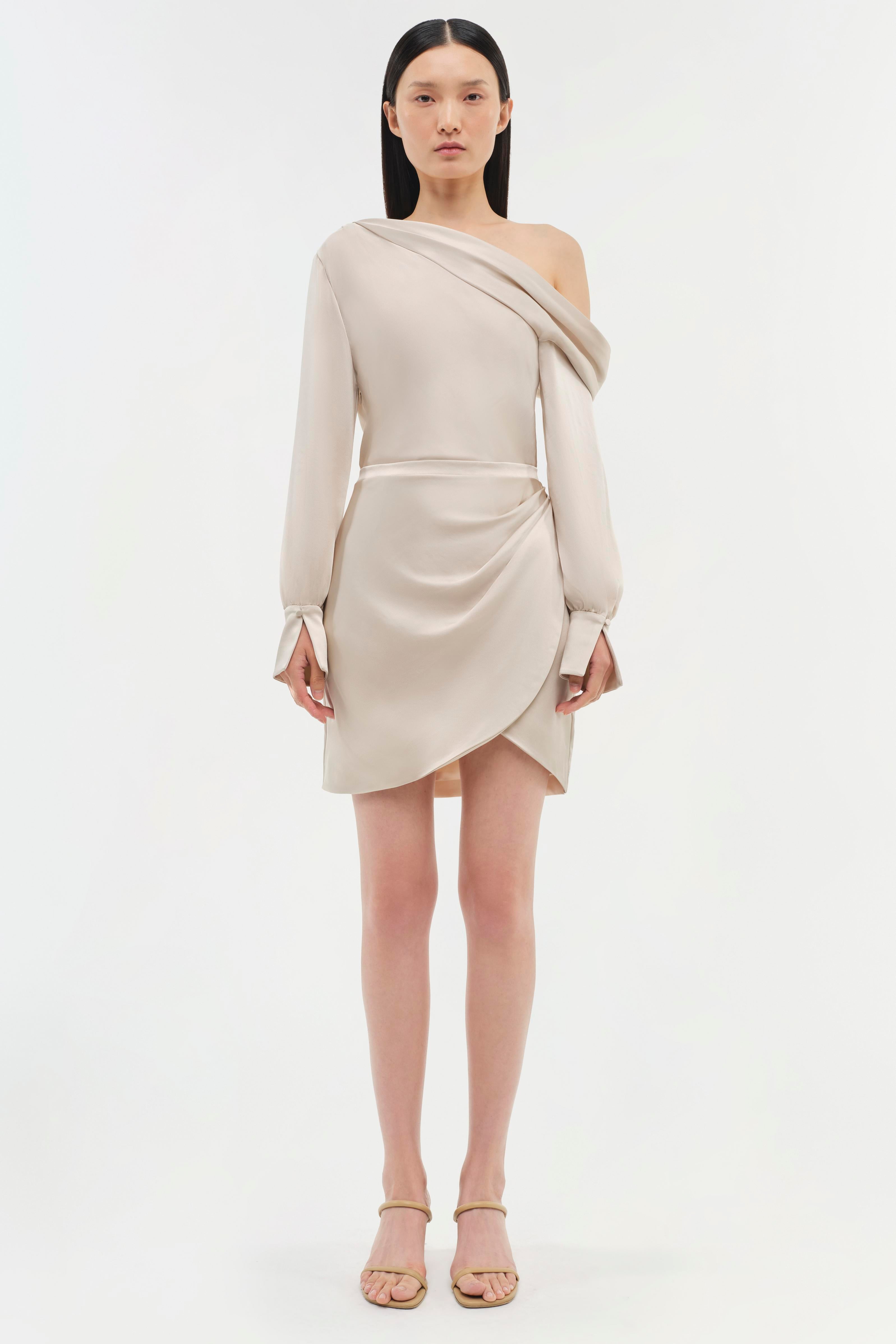 Signature Cameron One Shoulder Mini Dress Beige SIMKHAI
