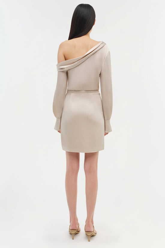 Signature Cameron One Shoulder Mini Dress - Beige | SIMKHAI Signature Cameron One Shoulder Mini Dress - Beige | SIMKHAI