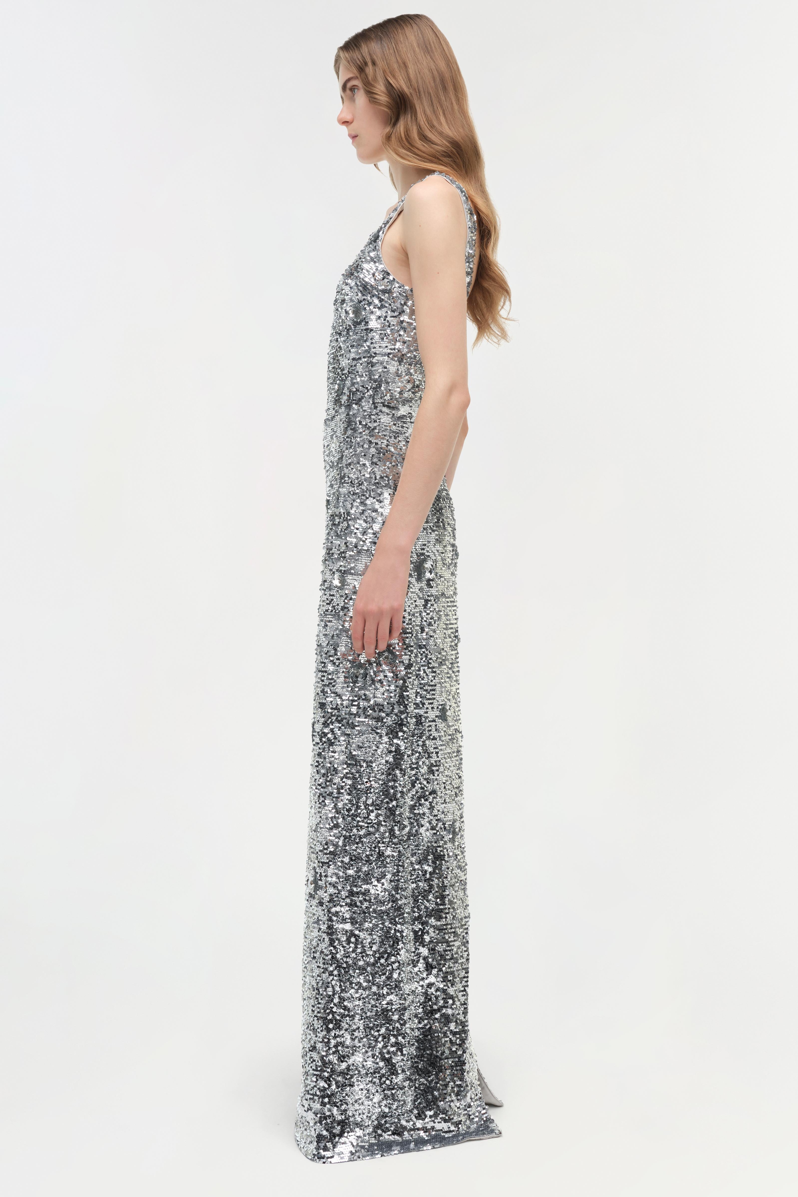 SIMKHAI Women's Bex Embellished Maxi Dress in Silver, Sequin, Size 4 SIMKHAI Women's Bex Embellished Maxi Dress in Silver, Sequin, Size 4