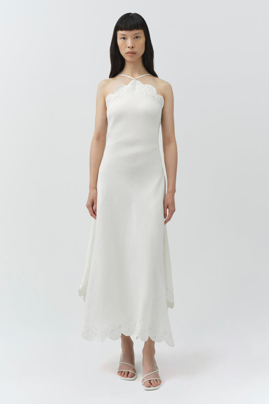 Gillian Embroidered Linen Midi Dress